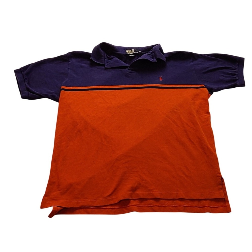 Polo Ralph Lauren Mens XL Purple Orange Colorblock Short Sleeve Pique Polo Shirt